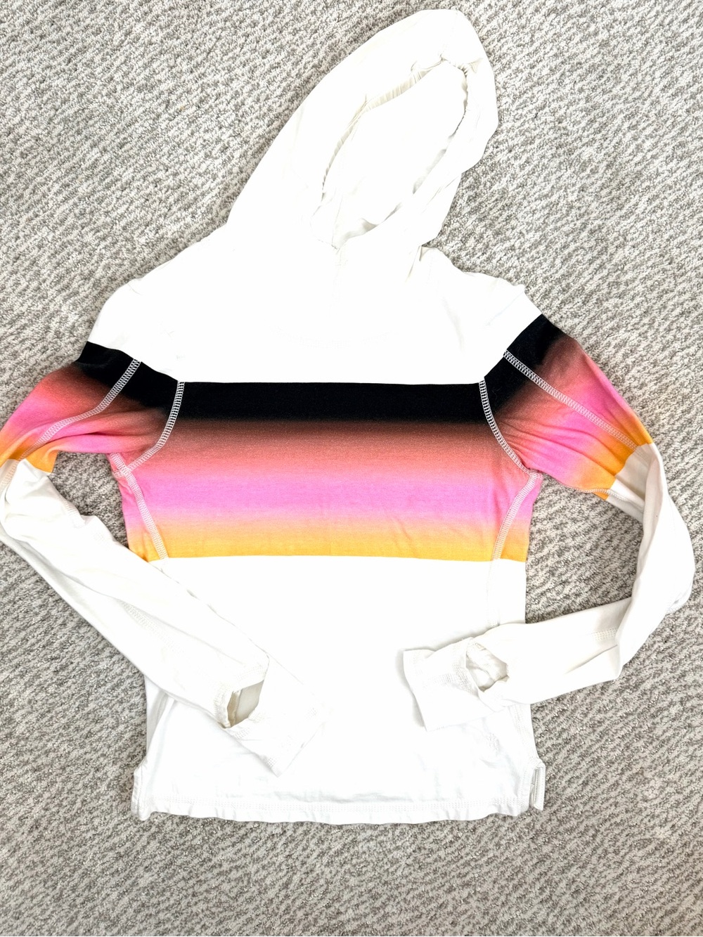 FP Movement by Free People White Hoodie with Ombre Stripe XS Lightweight - Picture 9 of 13